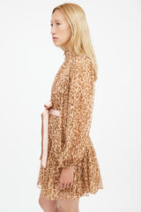 Zimmermann Fall 2019 Brown & Pink Silk Printed Espionage Belted Dress