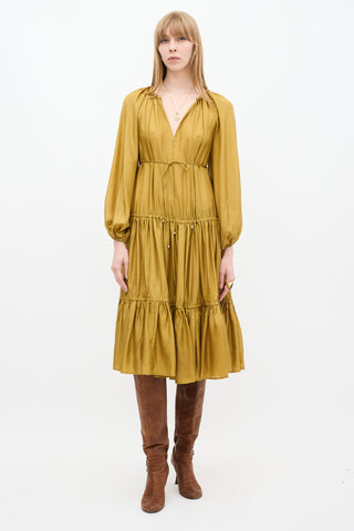 Zimmermann Gold Silk Tiered Estelle Midi Dress