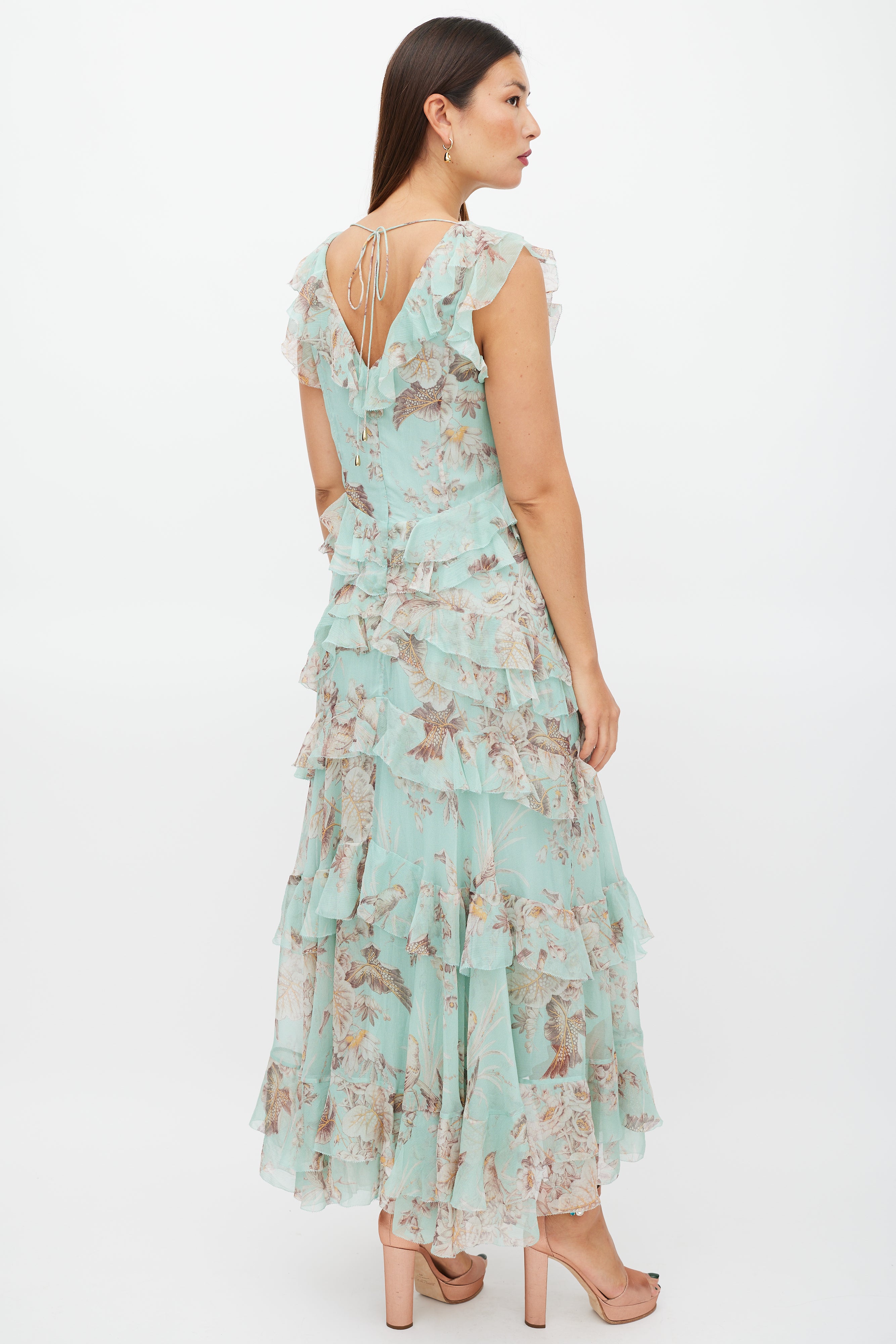 Zimmermann // Green & Brown Silk Ruffled Floral Dress VSP Consignment Zimmermann // Green & Brown Silk Ruffled Floral Dress VSP Consignment