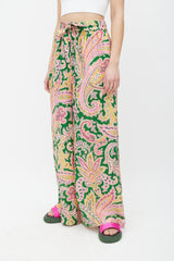 Zimmermann Green & Multicolour Linen Paisley Trouser