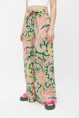 Zimmermann Green & Multicolour Linen Paisley Trouser