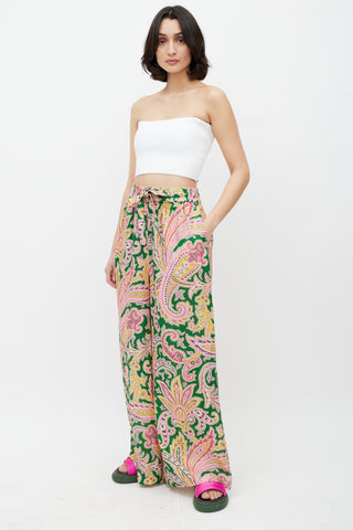 Zimmermann Green & Multicolour Linen Paisley Trouser