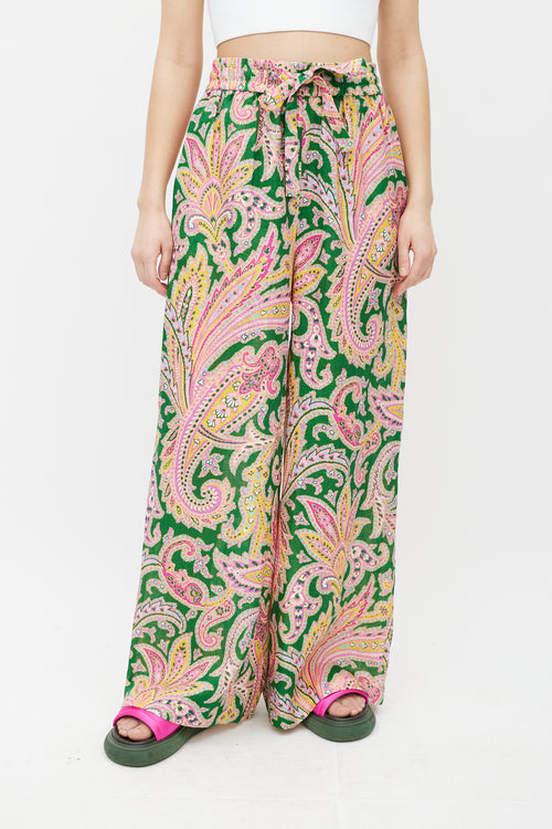 Zimmermann Green & Multicolour Linen Paisley Trouser