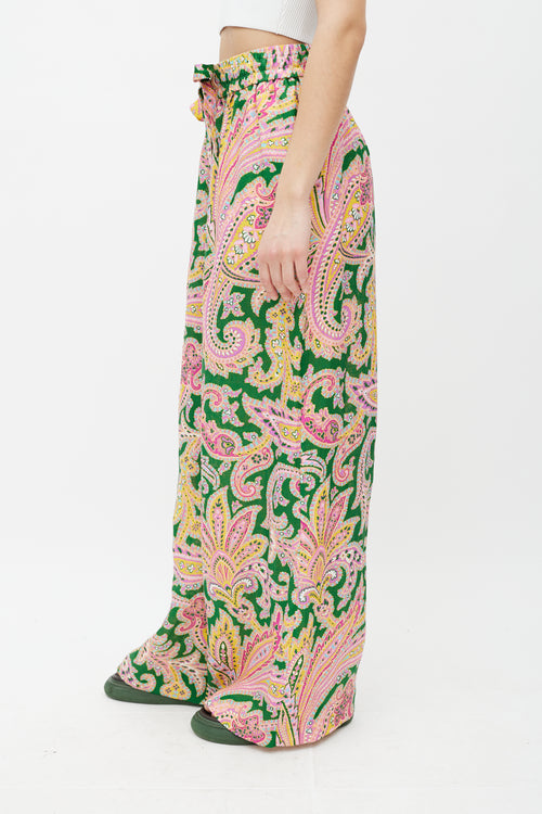 Zimmermann Green & Multicolour Linen Paisley Trouser