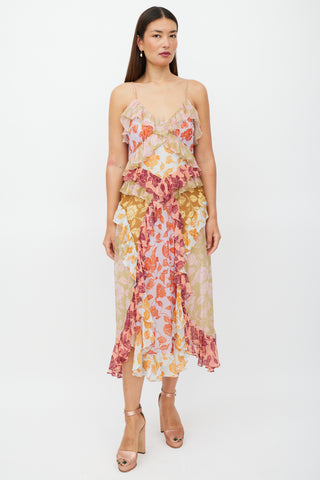 Zimmermann Green & Multicolour Silk Ruffled Floral Dress