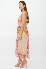 Zimmermann Green & Multicolour Silk Ruffled Floral Dress