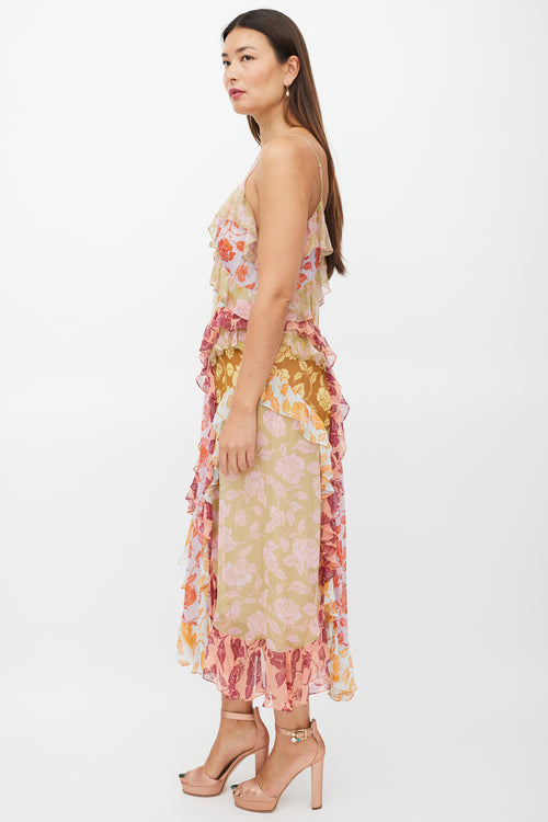 Zimmermann Green & Multicolour Silk Ruffled Floral Dress
