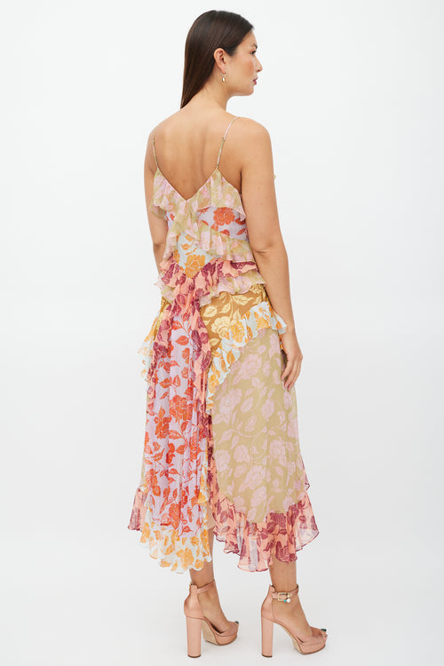 Zimmermann Green & Multicolour Silk Ruffled Floral Dress