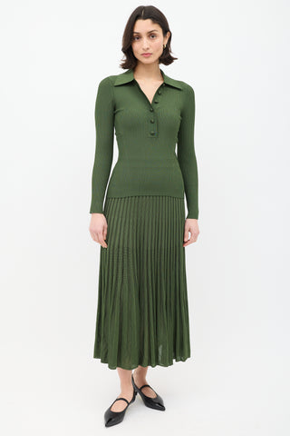 Zimmermann Green Ribbed Knit Collared Top