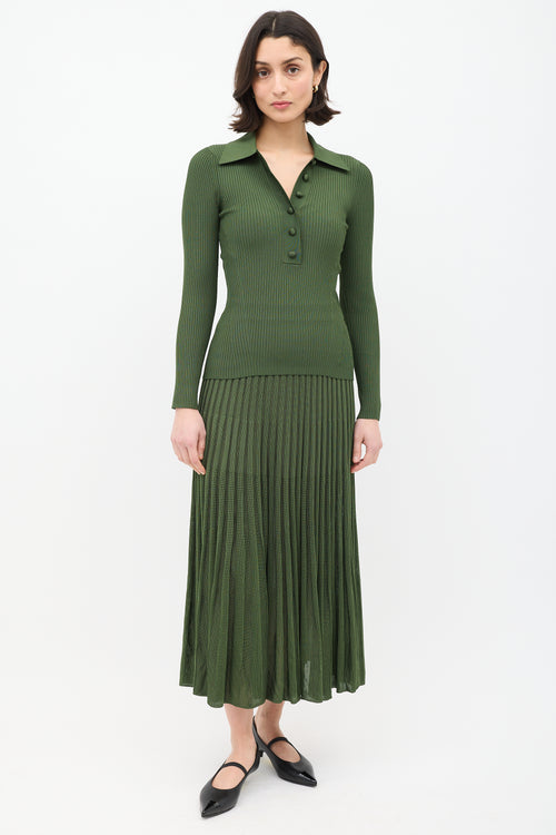 Zimmermann Green Ribbed Knit Collared Top