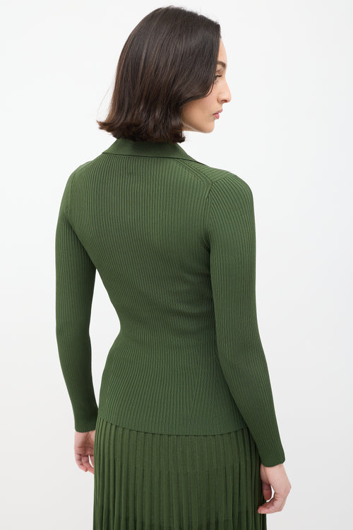 Zimmermann Green Ribbed Knit Collared Top