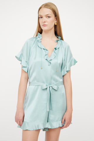 Zimmermann Seafoam Green Silk Ruffle Romper