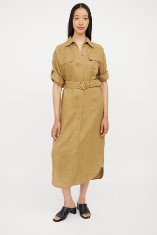 Zimmermann Green Linen Belted Utility Shirt Dress