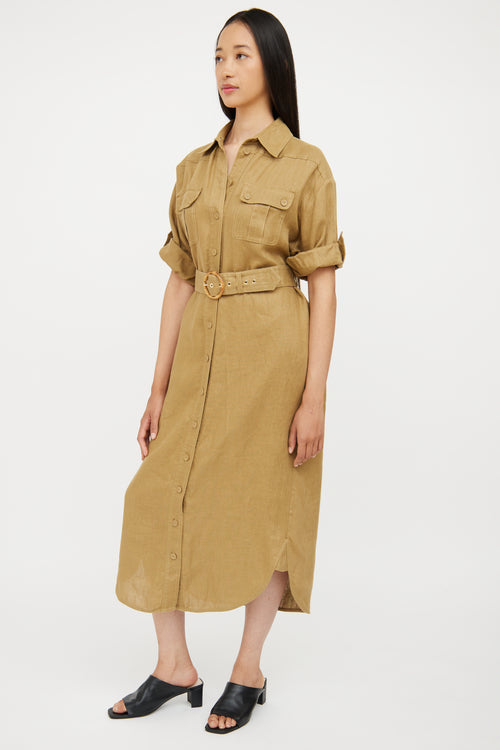 Zimmermann Green Linen Belted Utility Shirt Dress