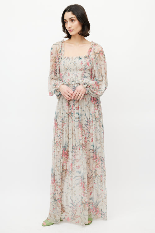 Zimmermann Grey & Multicolour Floral Silk Gathered Dress