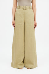 Zimmermann Khaki Green Linen Belted Trouser