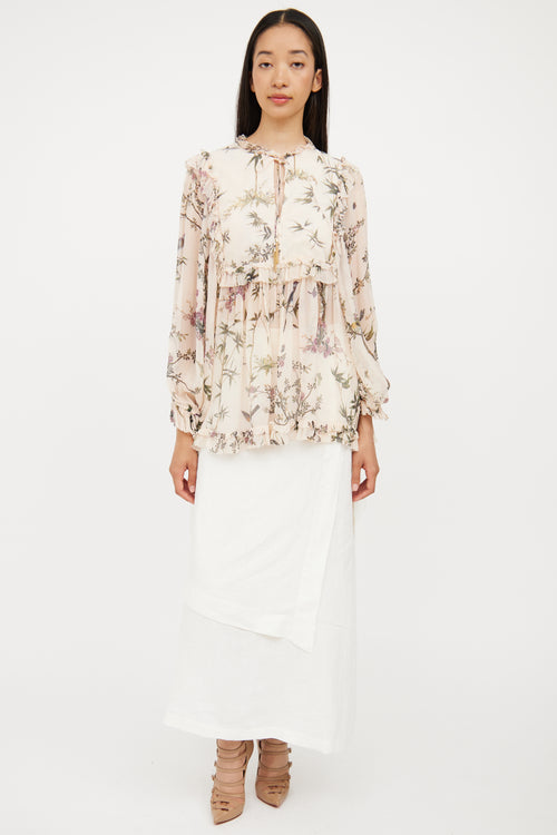 Zimmermann Beige & Multi Floral Silk Blouse