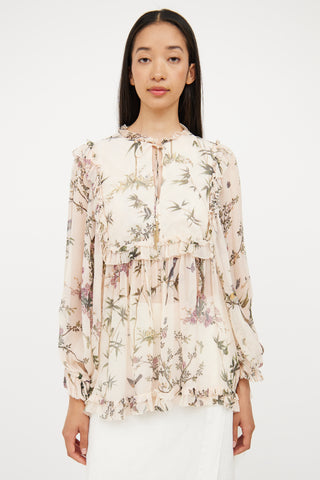 Zimmermann Beige & Multi Floral Silk Blouse