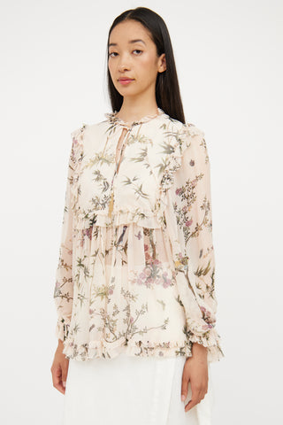 Zimmermann Beige & Multi Floral Silk Blouse