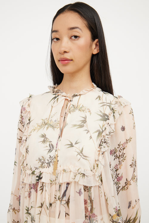 Zimmermann Beige & Multi Floral Silk Blouse