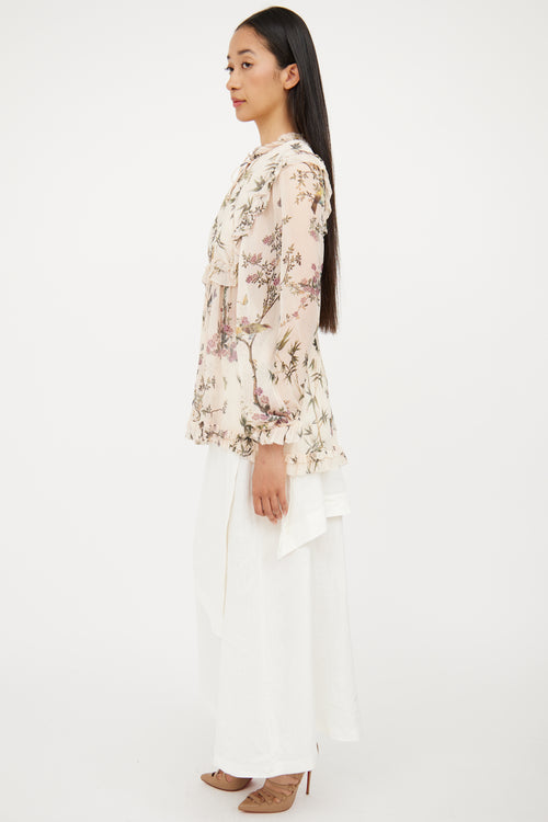 Zimmermann Beige & Multi Floral Silk Blouse