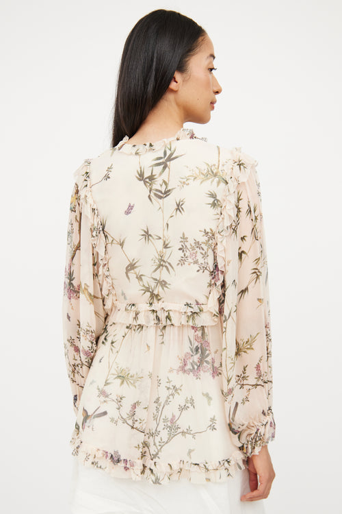 Zimmermann Beige & Multi Floral Silk Blouse