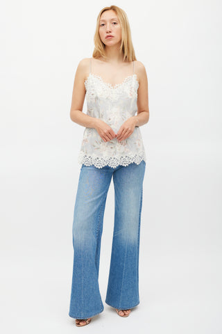 Zimmermann Light Blue & Multicolour Floral Lace Camisole