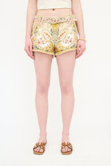Zimmermann Linen Floral Belted Shorts
