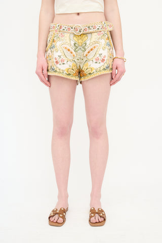 Zimmermann Linen Floral Belted Shorts