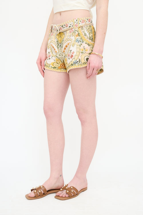 Zimmermann Linen Floral Belted Shorts