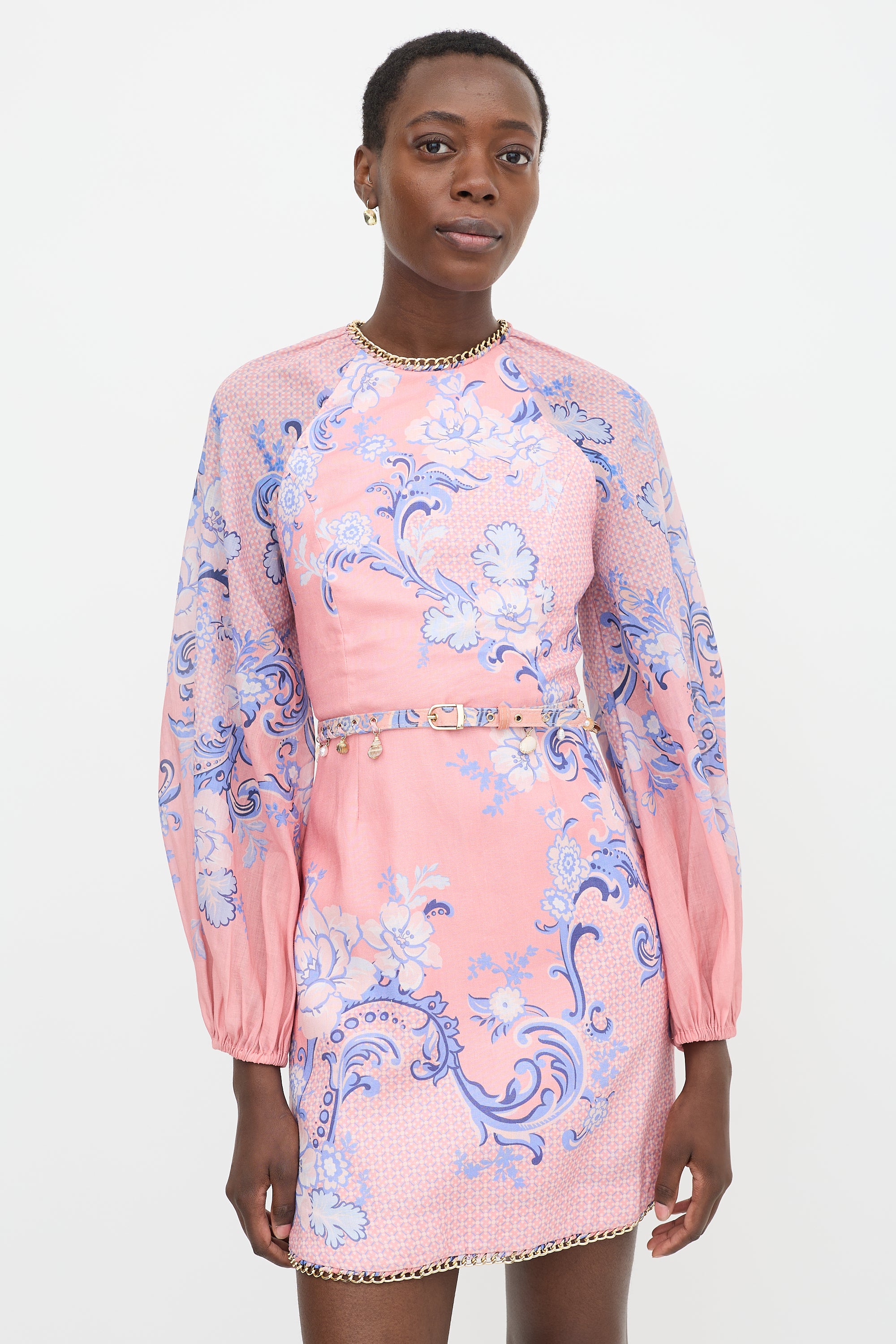 pink and blue floral zimmermann dress ZIMMERMANN Indra Plunge Halter Maxi Dress | Pink Scarf Floral