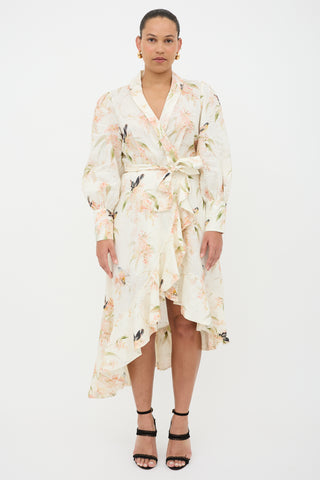 Zimmermann Linen Floral Wrap Dress