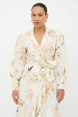 Zimmermann Linen Floral Wrap Dress