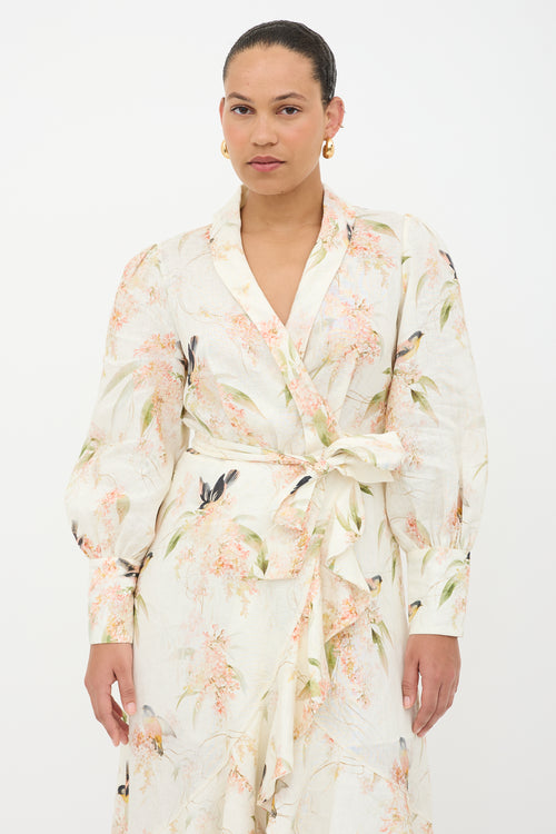 Zimmermann Linen Floral Wrap Dress