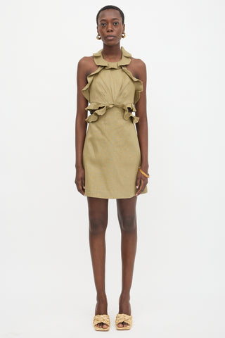 Zimmermann Linen Postcard Ruffle Halter Dress
