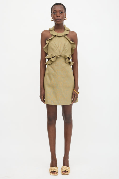 Zimmermann Linen Postcard Ruffle Halter Dress