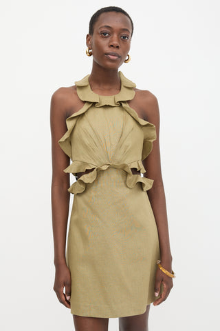 Zimmermann Linen Postcard Ruffle Halter Dress