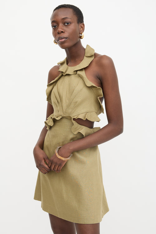 Zimmermann Linen Postcard Ruffle Halter Dress
