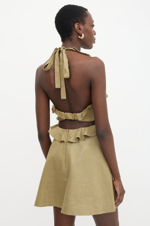 Zimmermann Linen Postcard Ruffle Halter Dress