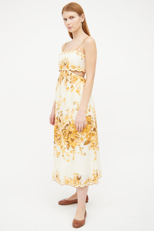 Zimmermann Yellow Multi Floral Cutout Sleeveless Dress