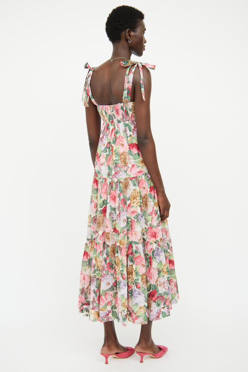Zimmermann Pink & Multi Floral Tiered Maxi Dress
