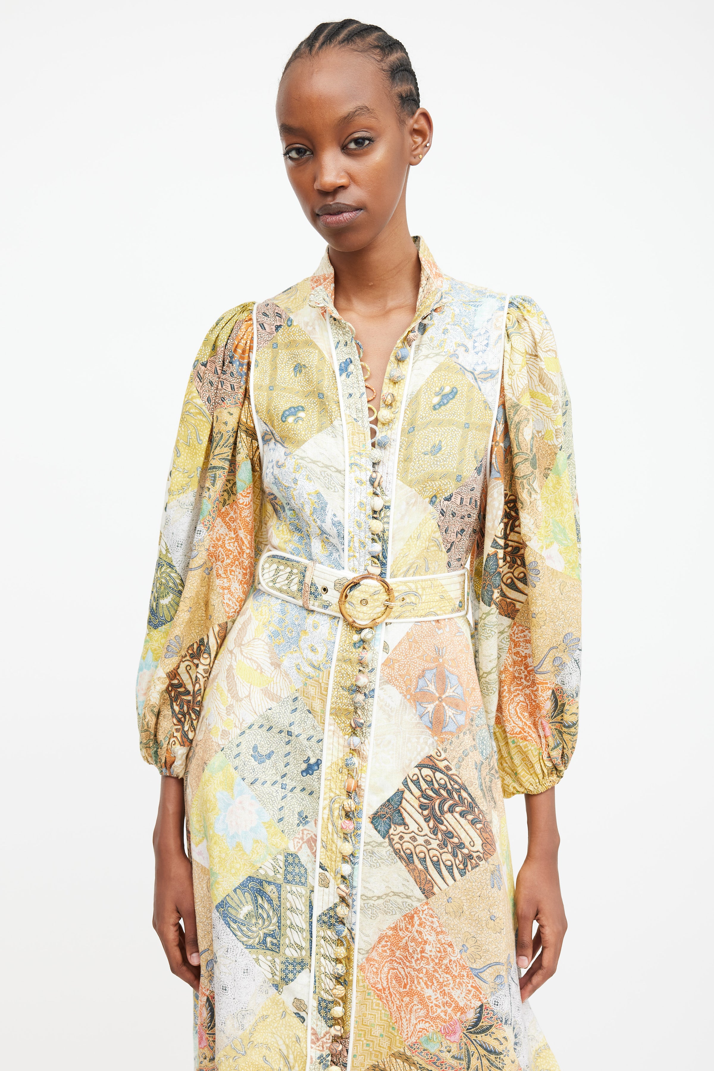 Zimmermann // Multicolour Linen Patchwork Brightside Belted Shirt Dress VSP Consignment Zimmermann // Multicolour Linen Patchwork Brightside Belted Shirt Dress VSP Consignment