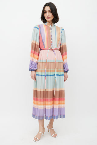 Zimmermann Multicolour Pleated Striped Maxi Dress