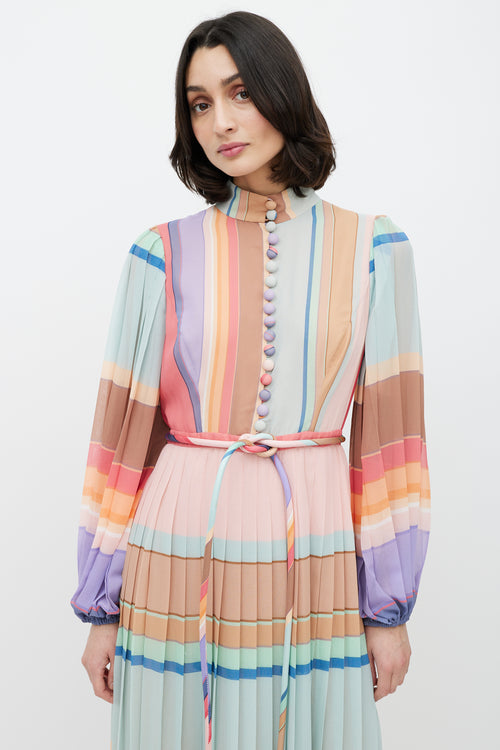 Zimmermann Multicolour Pleated Striped Maxi Dress