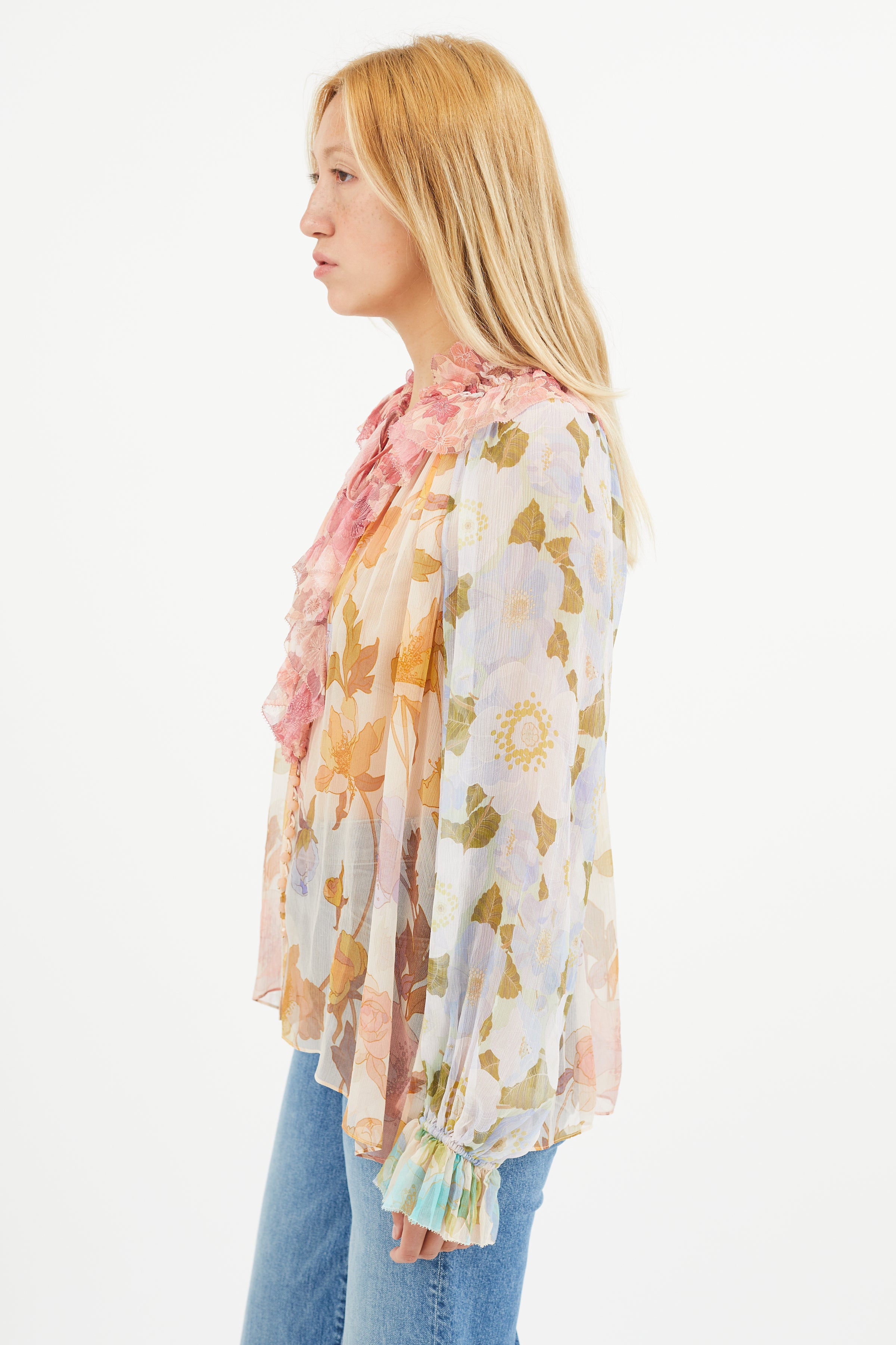 Zimmermann // Multicolour Silk Floral Semi Sheer Blouse – VSP Consignment