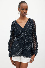 Zimmermann Navy & White Silk Polka Dots Blouse
