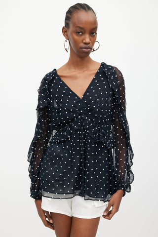 Zimmermann Navy & White Silk Polka Dots Blouse