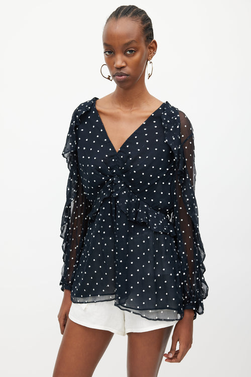 Zimmermann Navy & White Silk Polka Dots Blouse