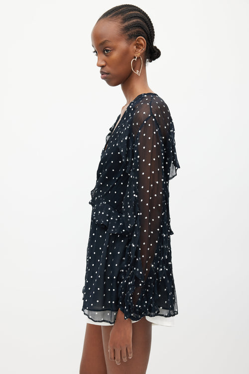 Zimmermann Navy & White Silk Polka Dots Blouse