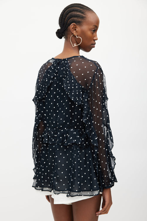 Zimmermann Navy & White Silk Polka Dots Blouse